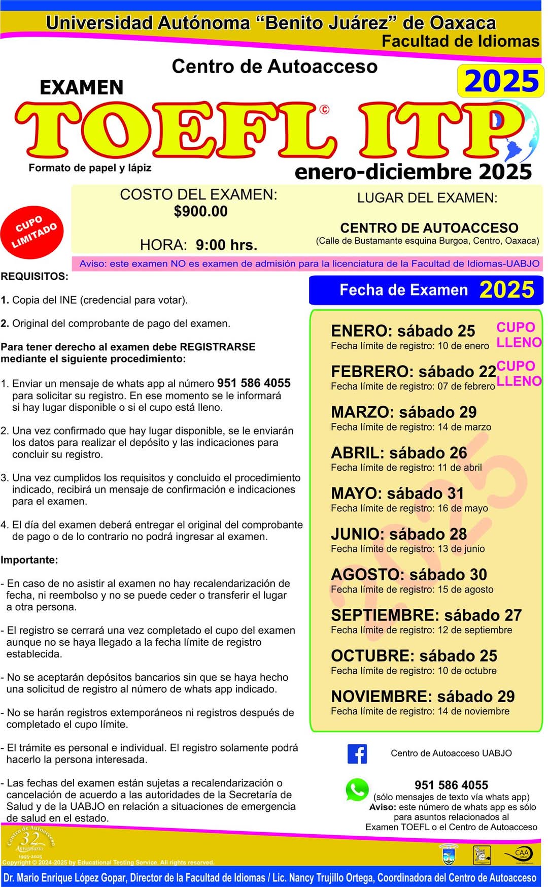 toefl itp oficial calendario febrero lleno
